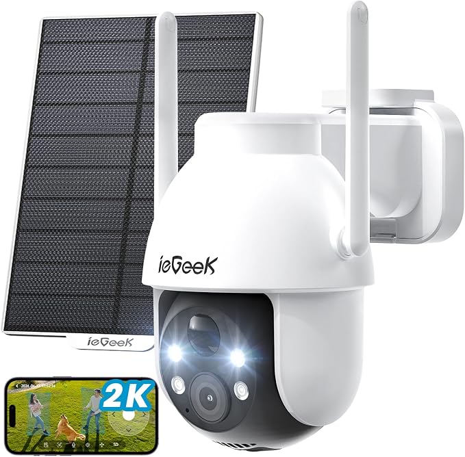 Cámara Solar Blanca 2K PTZ — Kit x2