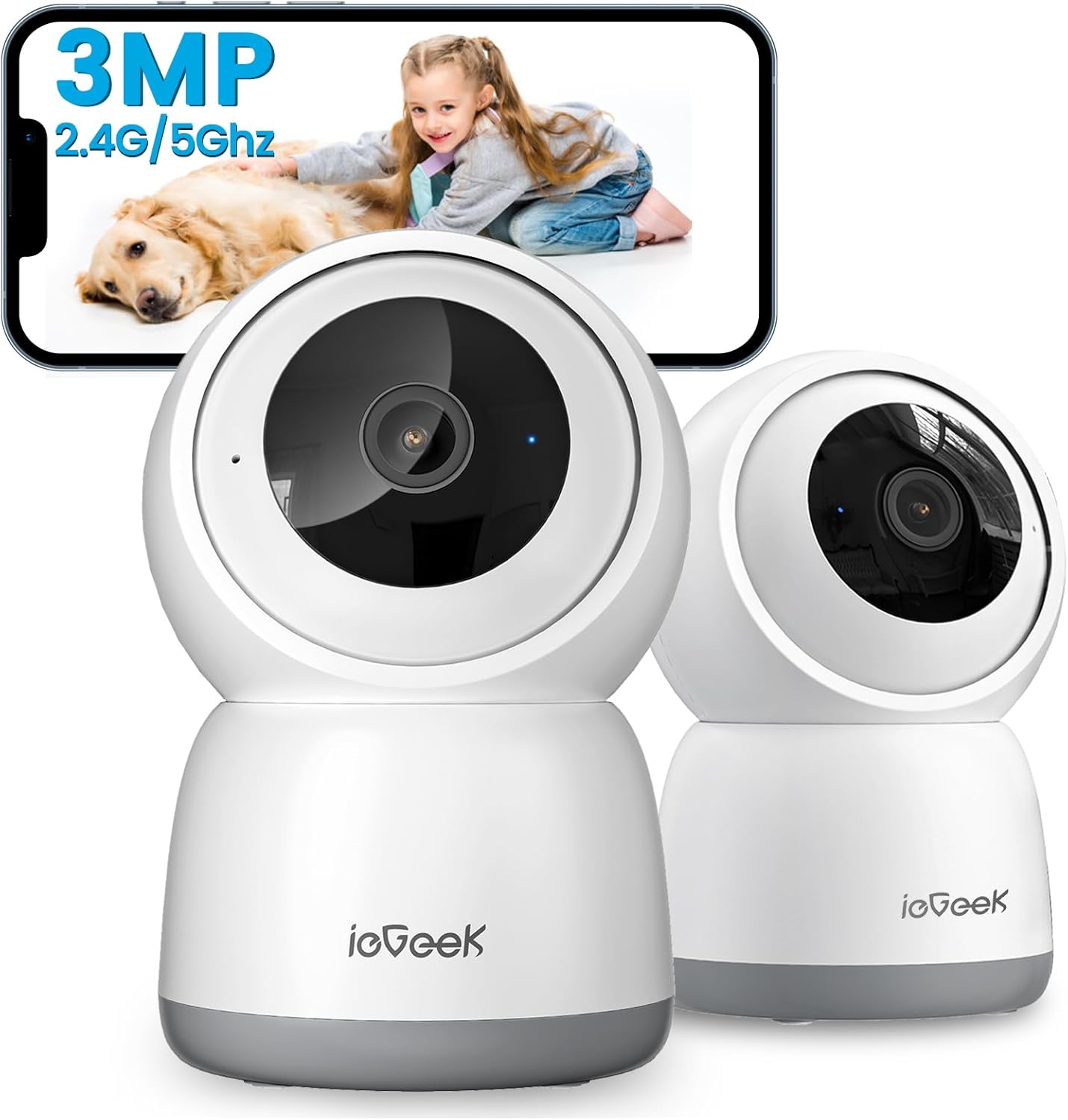 ieGeek Cámara Interior 3MP WiFi 2.4G/5G — Kit x2